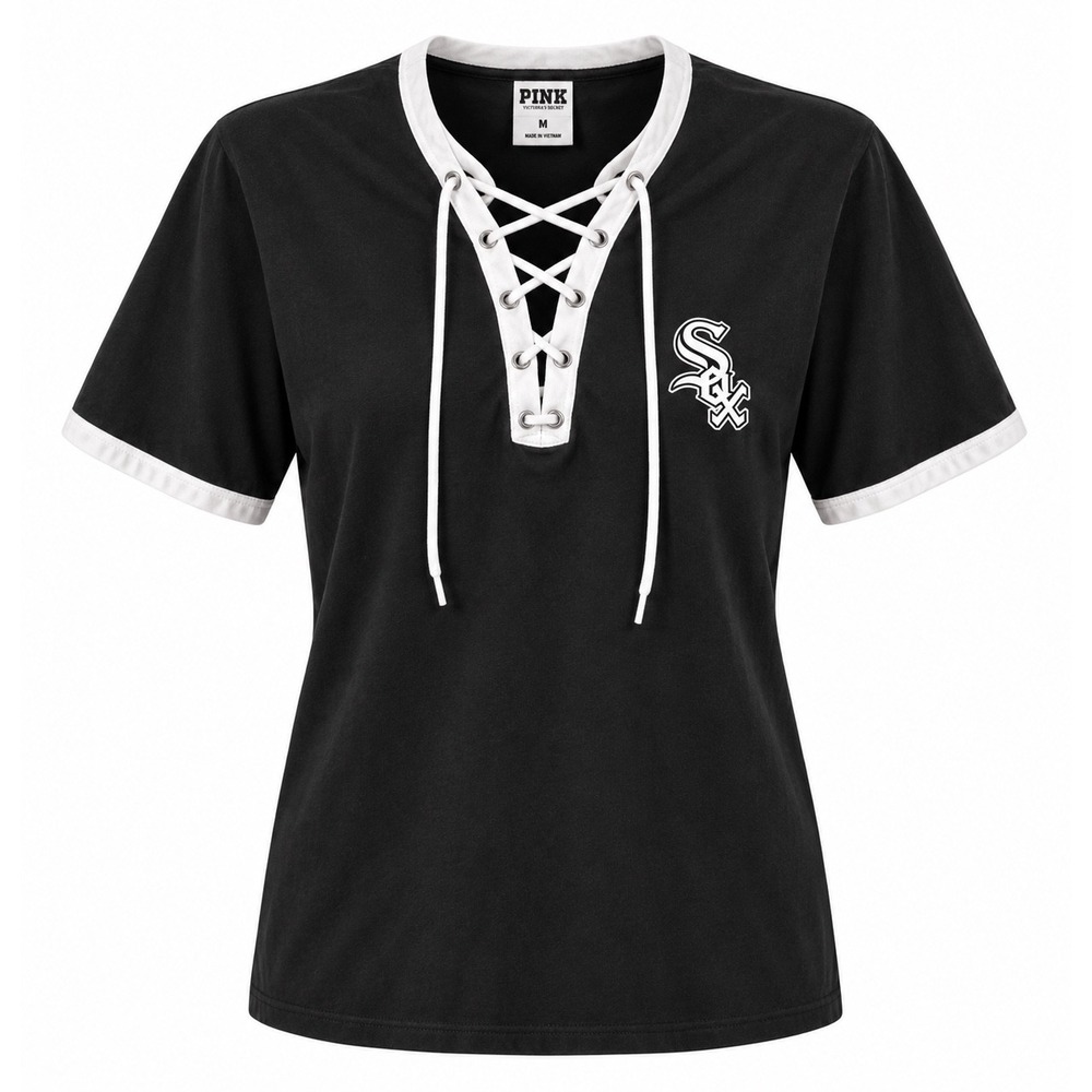 PINK Victoria's Secret Chicago White Sox Shirt XS Lace Up MLB Y2K Sporty
